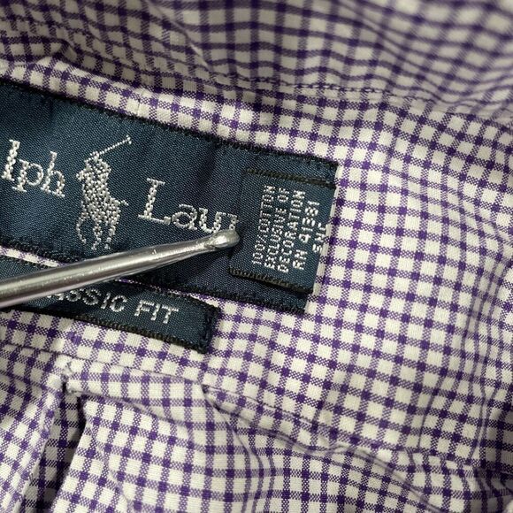 Mens Polo Ralph Lauren 15.5 34/35‎ Purple Check Classic Fit Long Sleeve Shirt - Picture 5 of 6